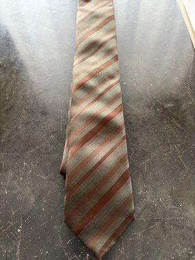 BOSS Men's Brown and Green Striped Tie — Classic Office Style